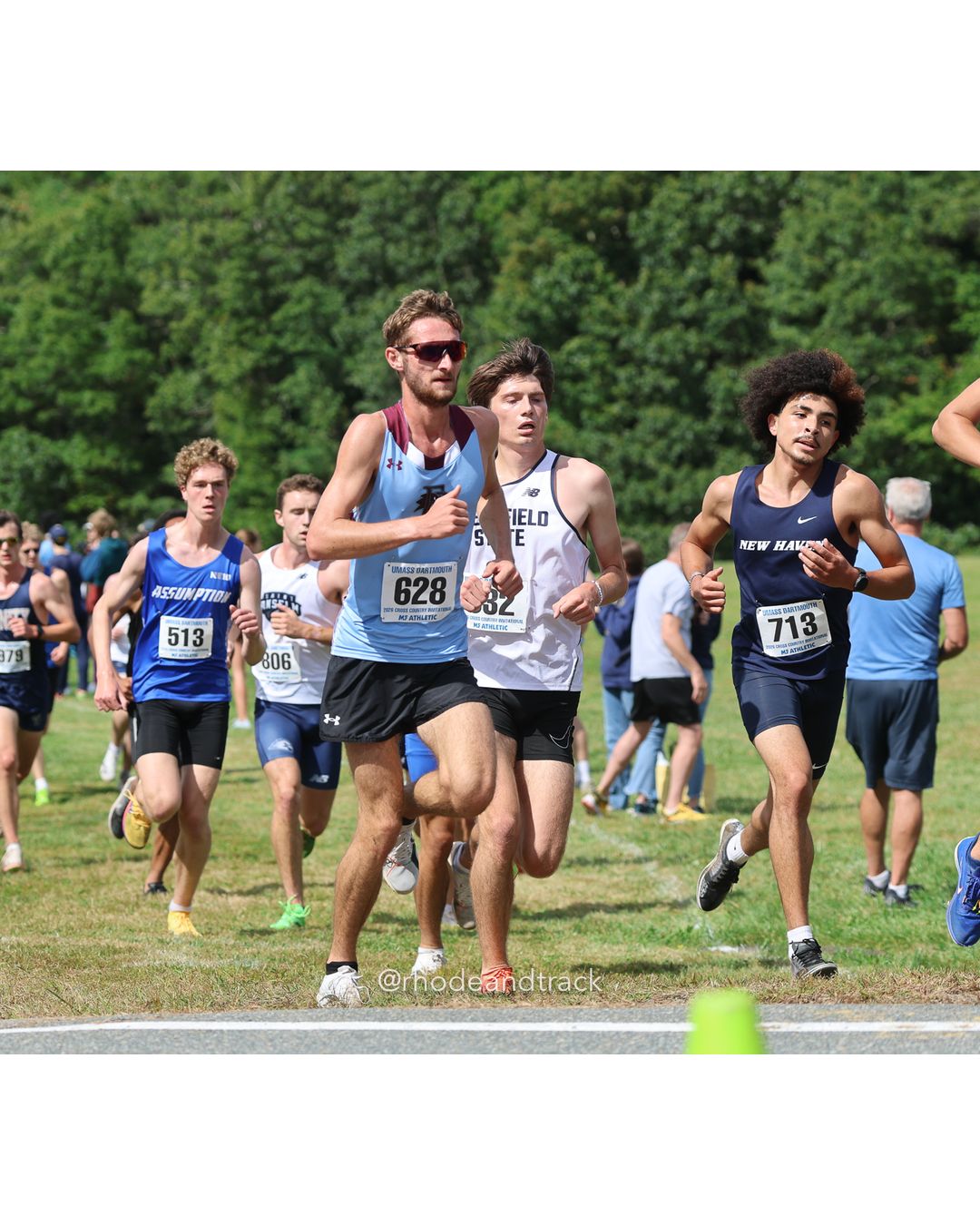 #628 Abner Neumann, Franklin Pierce, 8k Run - Men (Gold-35:cap), P163, 28:10.00; #513 Eli Lipson, Assumption, 8k Run - Men (Gold-35:cap), P149, 27:51.73 - 2026 UMass Dartmouth XC Invitational - UMass Dartmouth - Dartmouth, Massachusetts - September 19, 2026 File: ./260919-2026-UMass-Dartmouth-XC-Invitational-97-398A5344.jpg #628 Abner Neumann, Franklin Pierce, 8k Run - Men (Gold-35:cap), P163, 28:10.00; #513 Eli Lipson, Assumption, 8k Run - Men (Gold-35:cap), P…